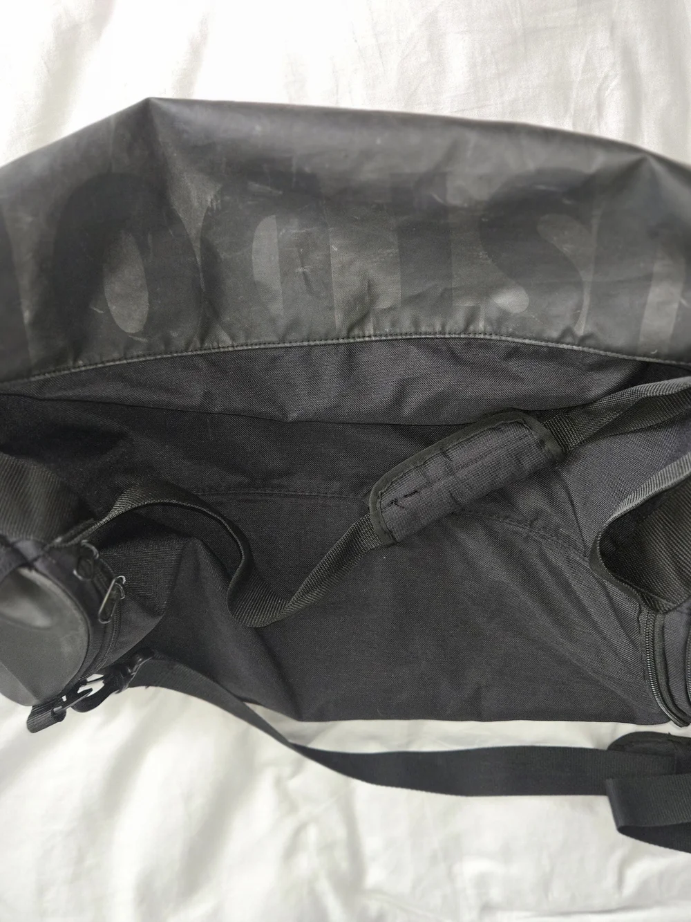 Nike Black Duffel with White Swoosh Logo